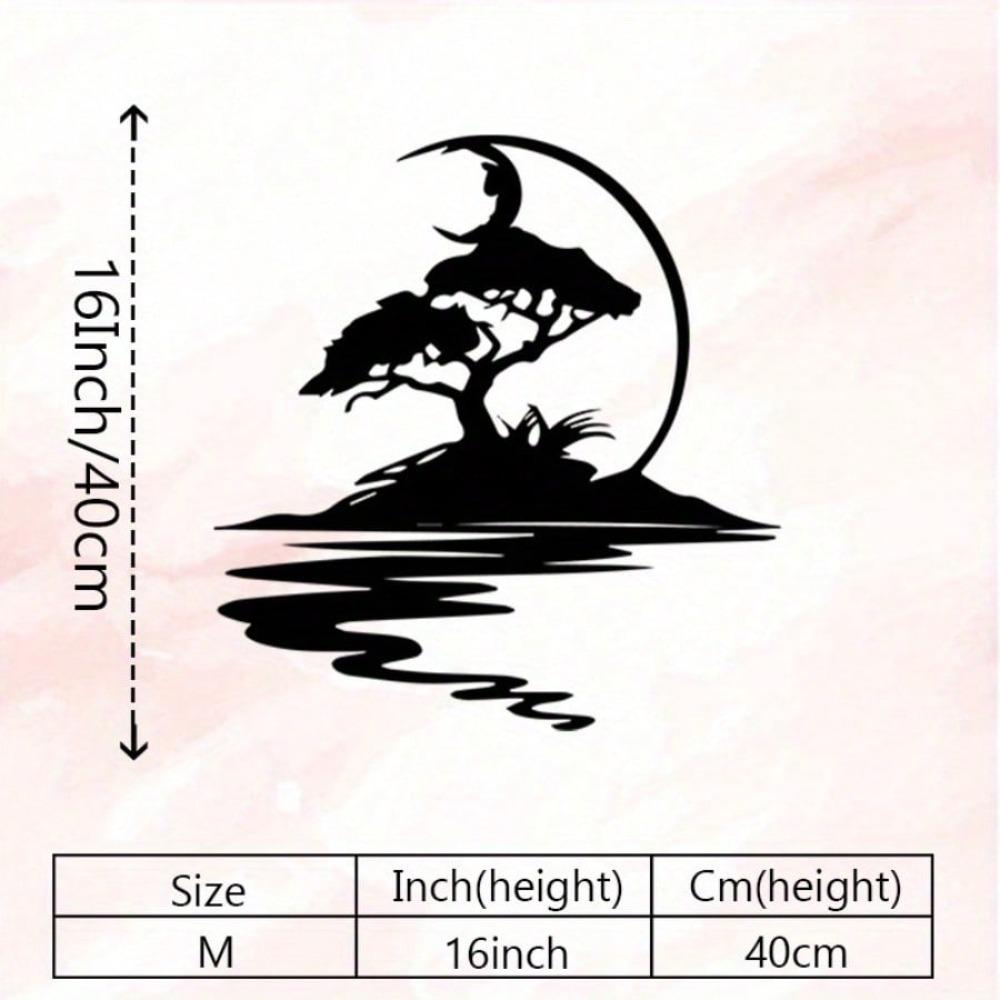 Винтажное Индустриальное Металлическое Настенное Искусство Силуэт Дерева Ржавостойкое Железное Украшение Узор Полумесяца и Волны Домашний Подарок