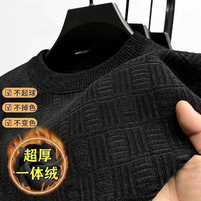 Suéter de Punto Grueso con Forro de Lana para Hombre, Cuello Redondo, para Otoño Invierno