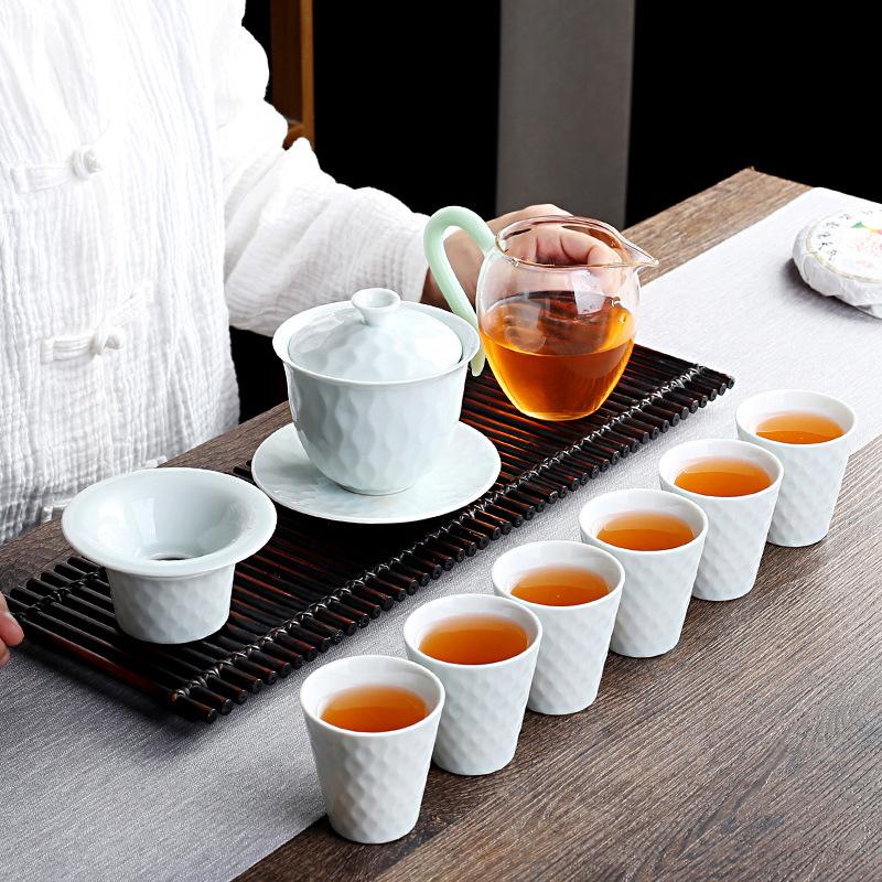 Kung Fu tea set, household light luxury teapot, teacup cover bowl, complete set, living room, office tea way, high-end gift box
