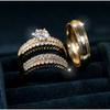 Luxury Crystal Female Zircon Round Stone Rings Set Vintage Gold Color Bridal Engagement Wedding Jewelry For Women