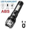5 Modes USB Rechargeable LED Flashlight Powerful Zoom Torch with COB Side Lights Outdoor Emergency Lantern Camping Portable Lamp