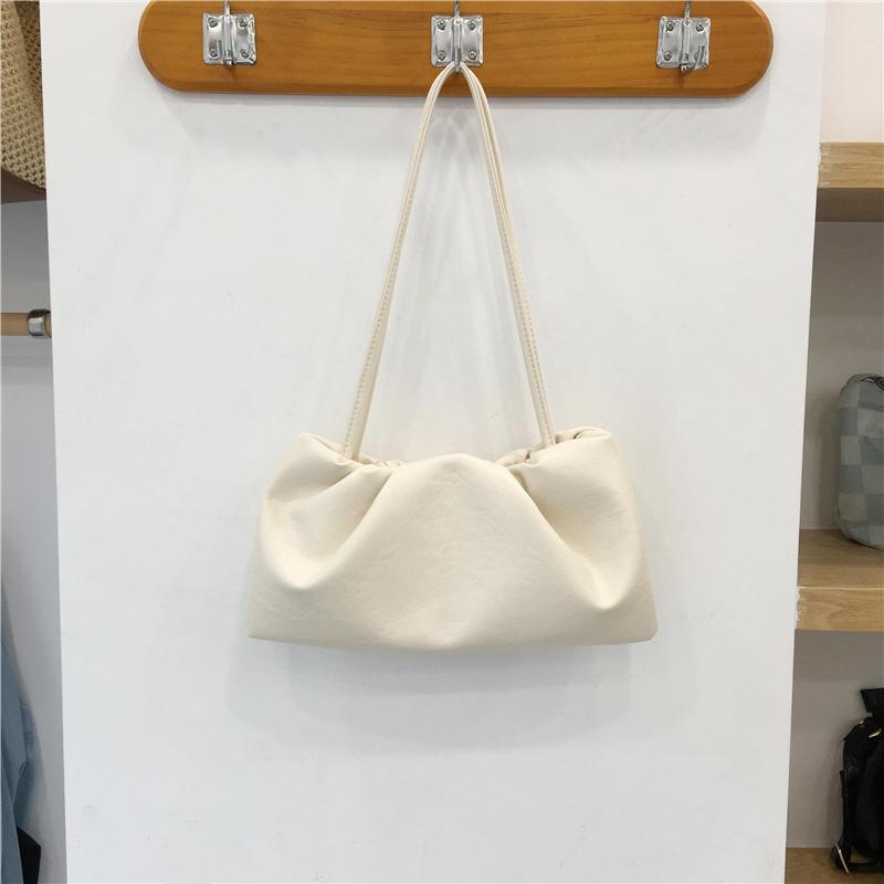 Vintage Pleated Cloud Bag for Women Soft Leather Large Capacity Shoulder Bags Shopping Bags Solid Color