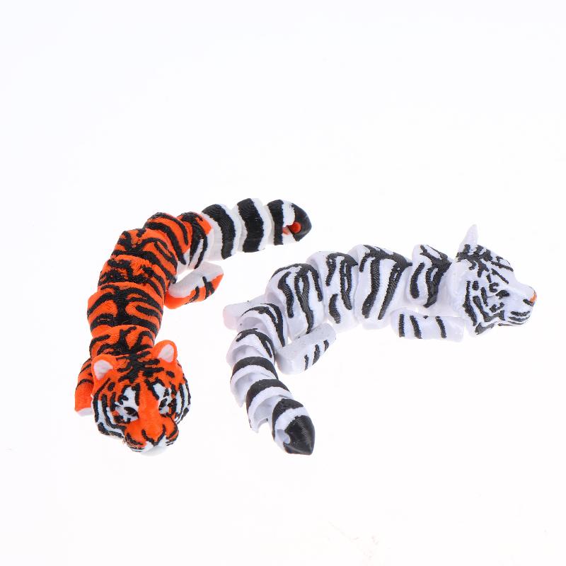 3D Printed Articulated Tiger Statue Smooth Edges Movable Joints for Living Room Shelf Decor