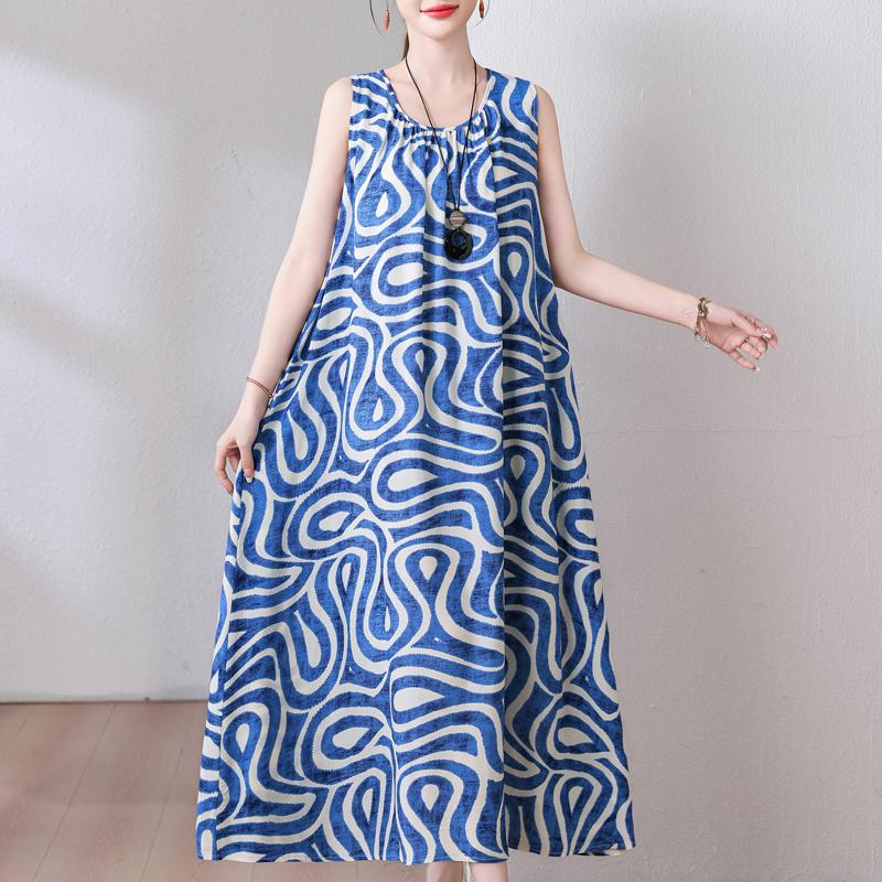 Plus Size Summer Long Dress for Women Clothes Elegant Sleeveless Loose Casual Dress
