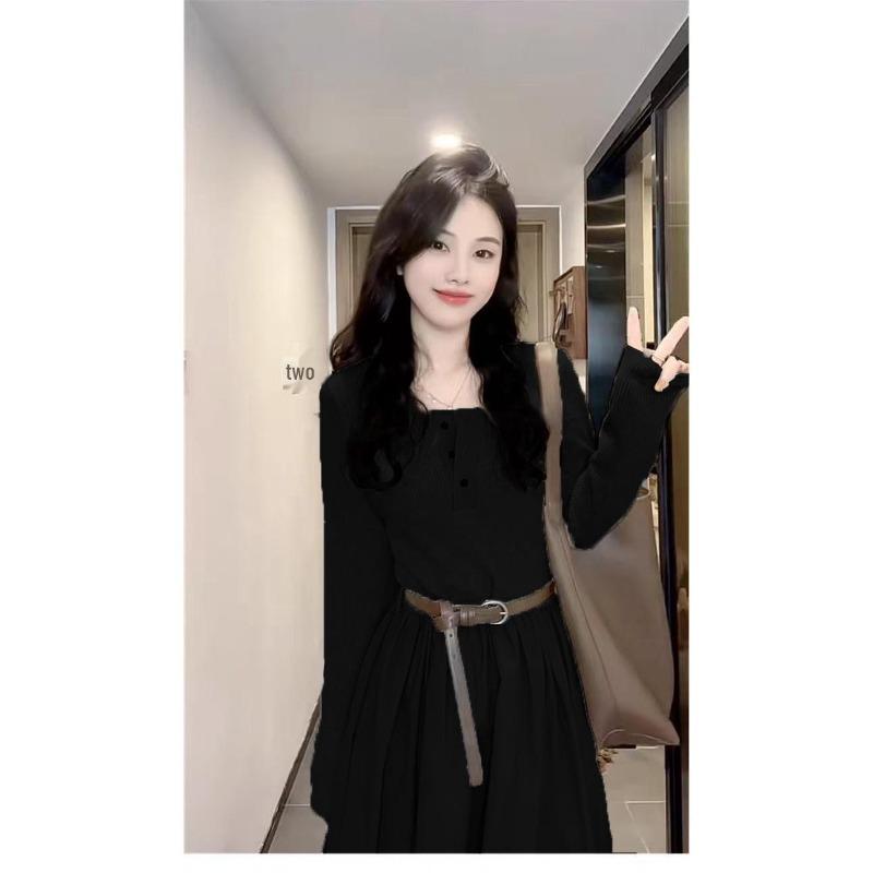 Women's 2024 French Style Long-Sleeved Dress: Early To Late Autumn Temperament Korean-Inspired Long Skirt