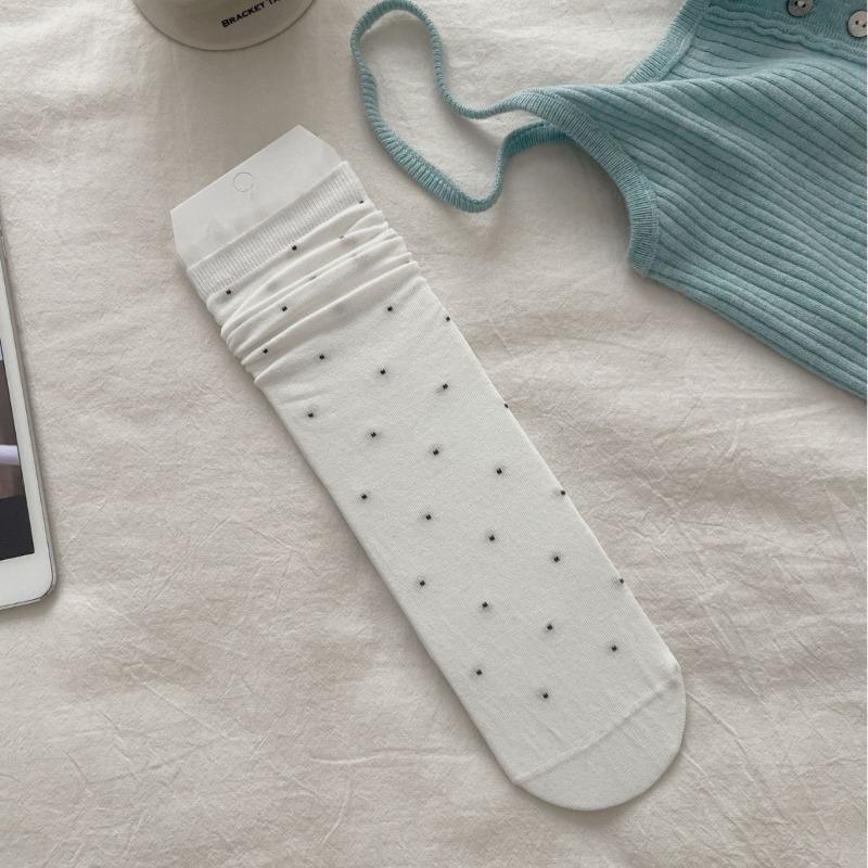 Women's Summer Thin Mesh Polka Dot Solid Color Lace Lace Cotton Boneless Tube Stack Socks