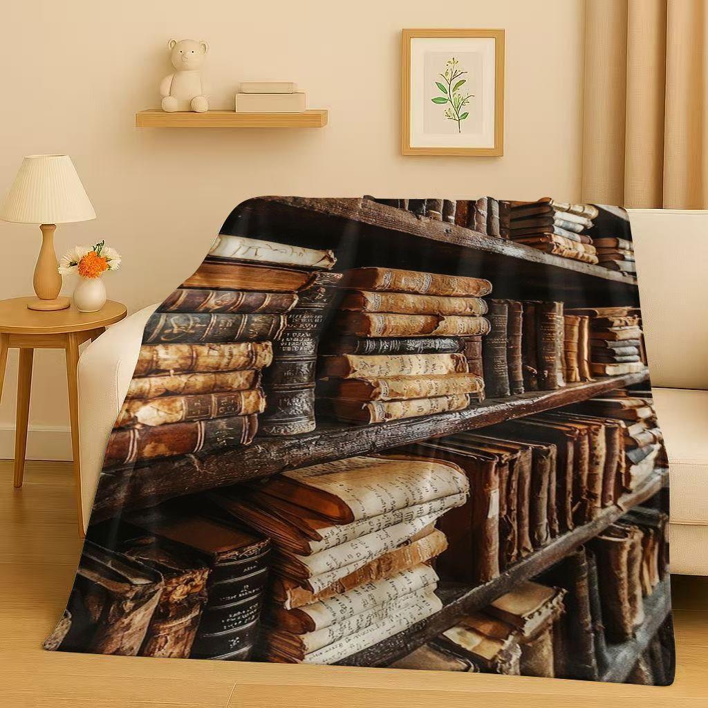 HD Retro Magic Book Library Bookshelf Flannel Blanket,Ultra Soft Warm Plush Throw for Home Bedroom Bed Sofa Cover Office Gift