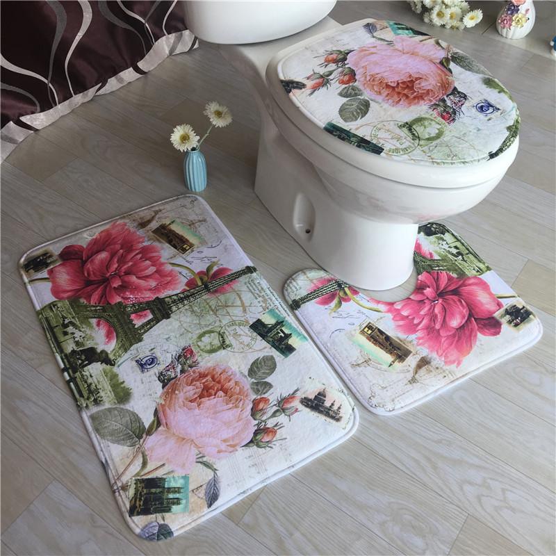 3-Piece Flannel Printed Bathroom Mat Set: Absorbent & Non-Slip