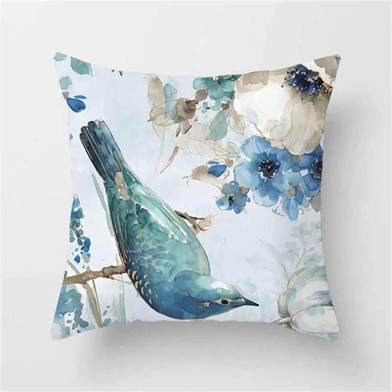 Plant Blue Print Pillowcase Living Room Office Home Pillowcase Car Ornaments