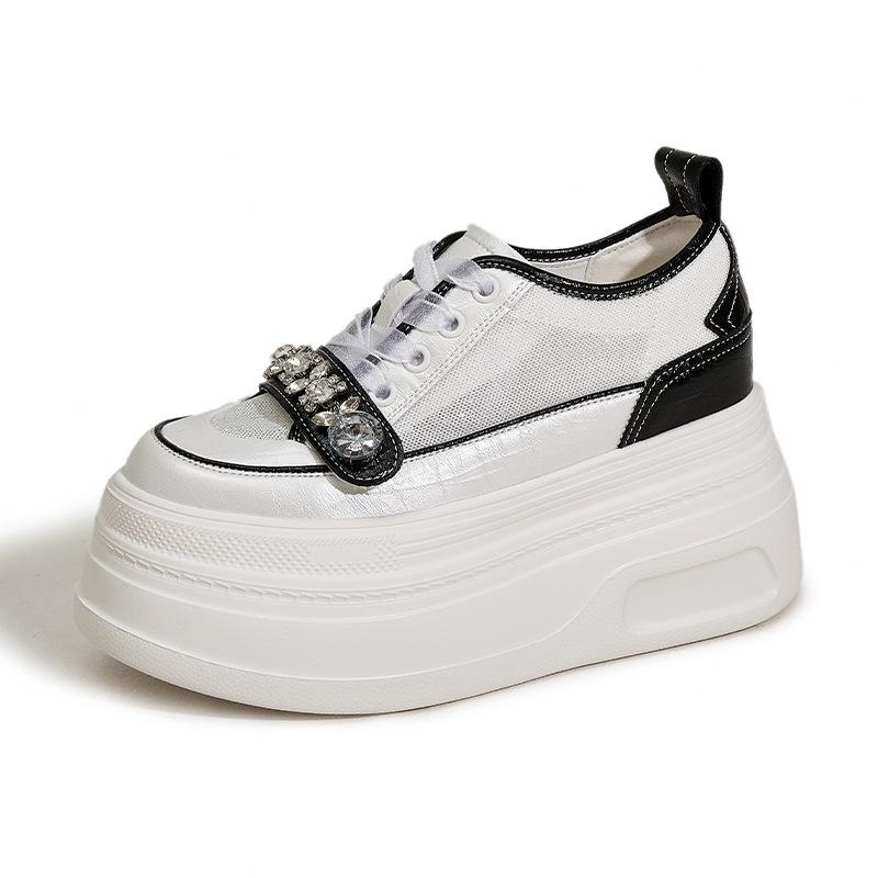 Women's 2025 Summer White Platform Sneakers - Thick-Soled, Breathable Mesh, Inner Lift, Casual Sports Style