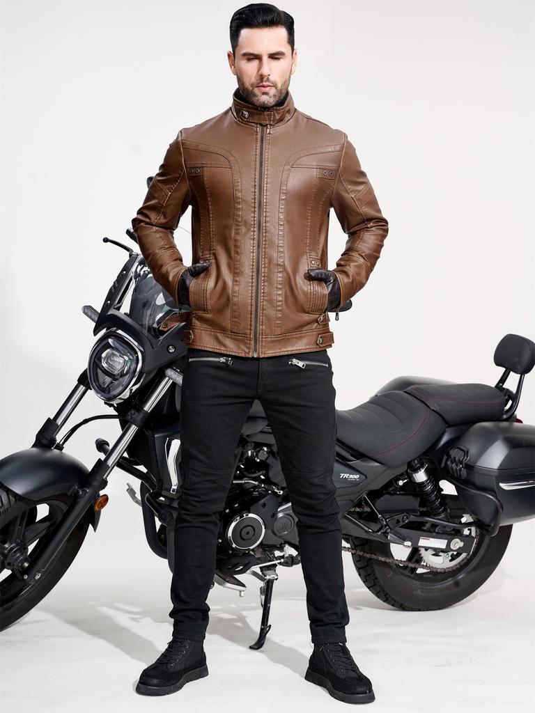 Men's Retro PU Leather Jacket - Chic Multi-Pocket Motorcycle Soft-shell Jacket - For Spring & Fall Stylish Outerwear for Casual & Motorcycle Riding