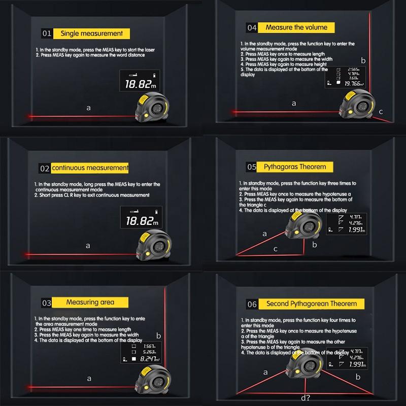 3 in 1 Multifunctional Laser Distance Digital Measuring Tape 40M Laser Distance 5m Tape Measure With LCD Display