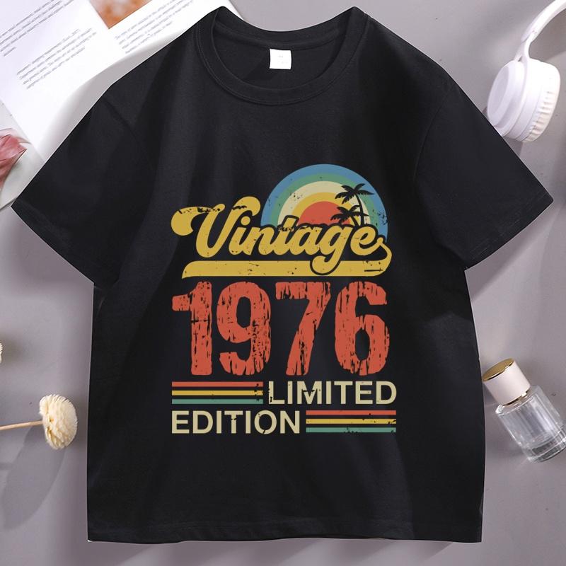 1976 Vintage Limitované Narozeninové Tričko Bavlna Krátký Rukáv Retro Styl Dárek k 50. Narozeninám Tričko Streetwear Pohodlné Oblečení
