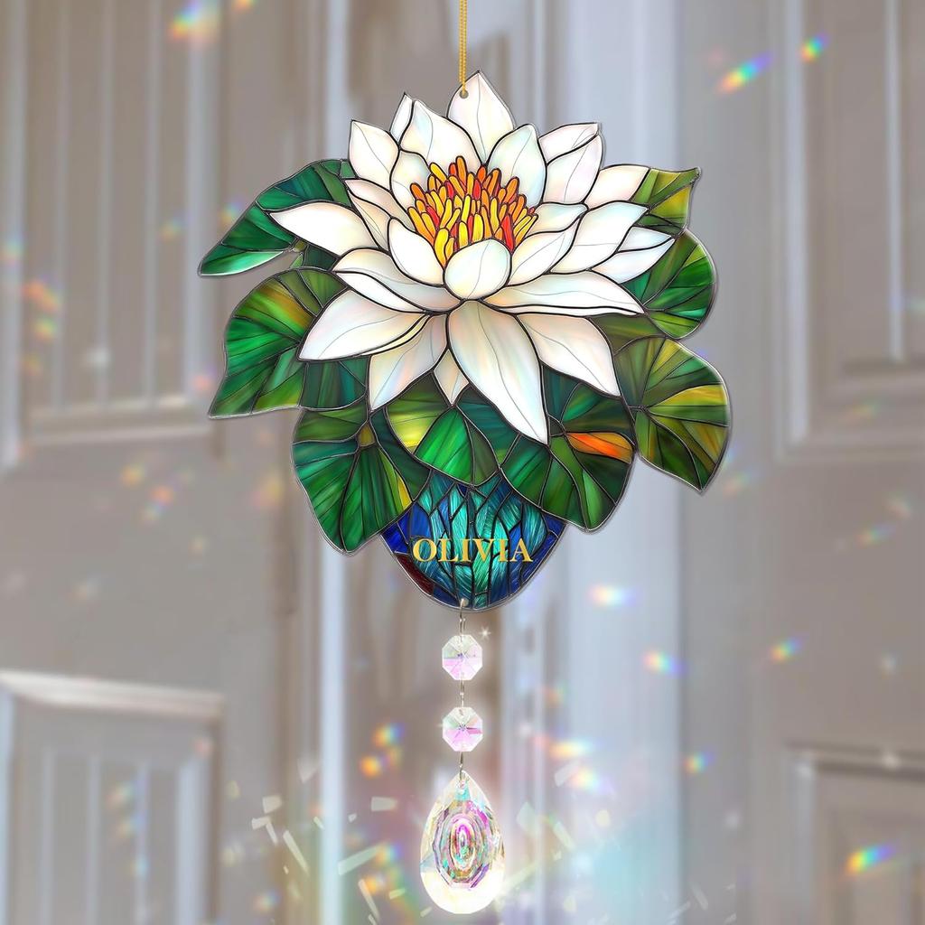 Rose Suncatcher - Birth Flower Gifts for Women, Birth Flower with Name Suncatcher Ornament with Crystal, for Mom, Grandma