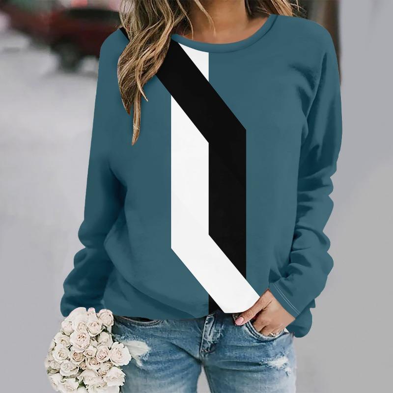 Plus Size Autumn and Winter New Fashion Round Neck Long Sleeve Printed Elegant Casual Loose Pullover Oversized Streetwear