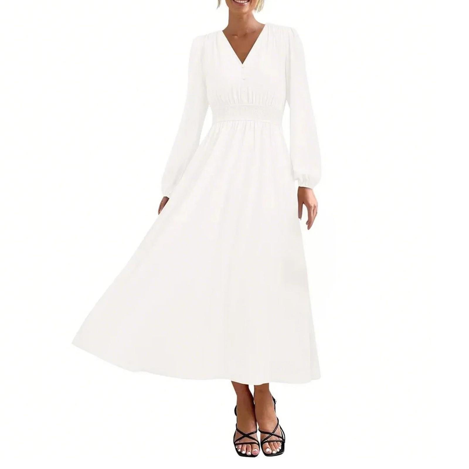 

Женские модные свободные повседневные платья с V-образным вырезом и высокой талией XXL белый