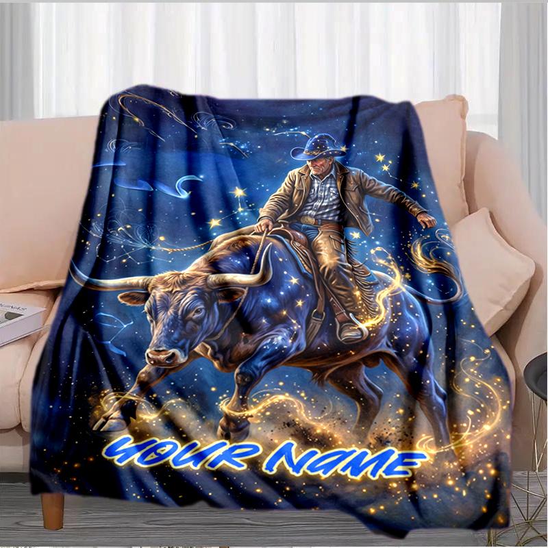 1PC Custom Name Cosmic Bull" Blanket Versatile,all-season Throw Suitable for the Living Room,bedroom,camping,travel,and Gift