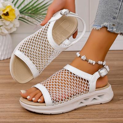 Fischernetz Dicker Boden Hohl Mode Sandalen für Damen 2025 Neuer Stil Gürtelschnalle Mode Strand Sport Sandalen