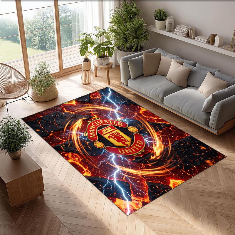 Tappeto in Flanella Stampato Manchester United Antiscivolo Morbido Poliestere Tappeto per Pavimento Tappetino Decorativo per Interni per Camera da Letto Soggiorno Divano