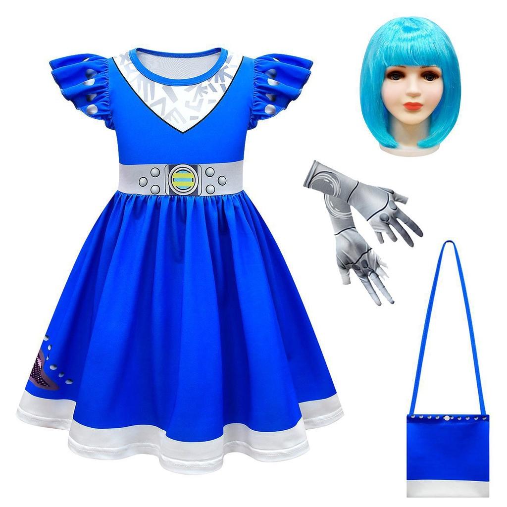 Zombies Kids 3 Cosplay Costume Girls Dress Bag Wig Halloween Outfit Suit Gifts