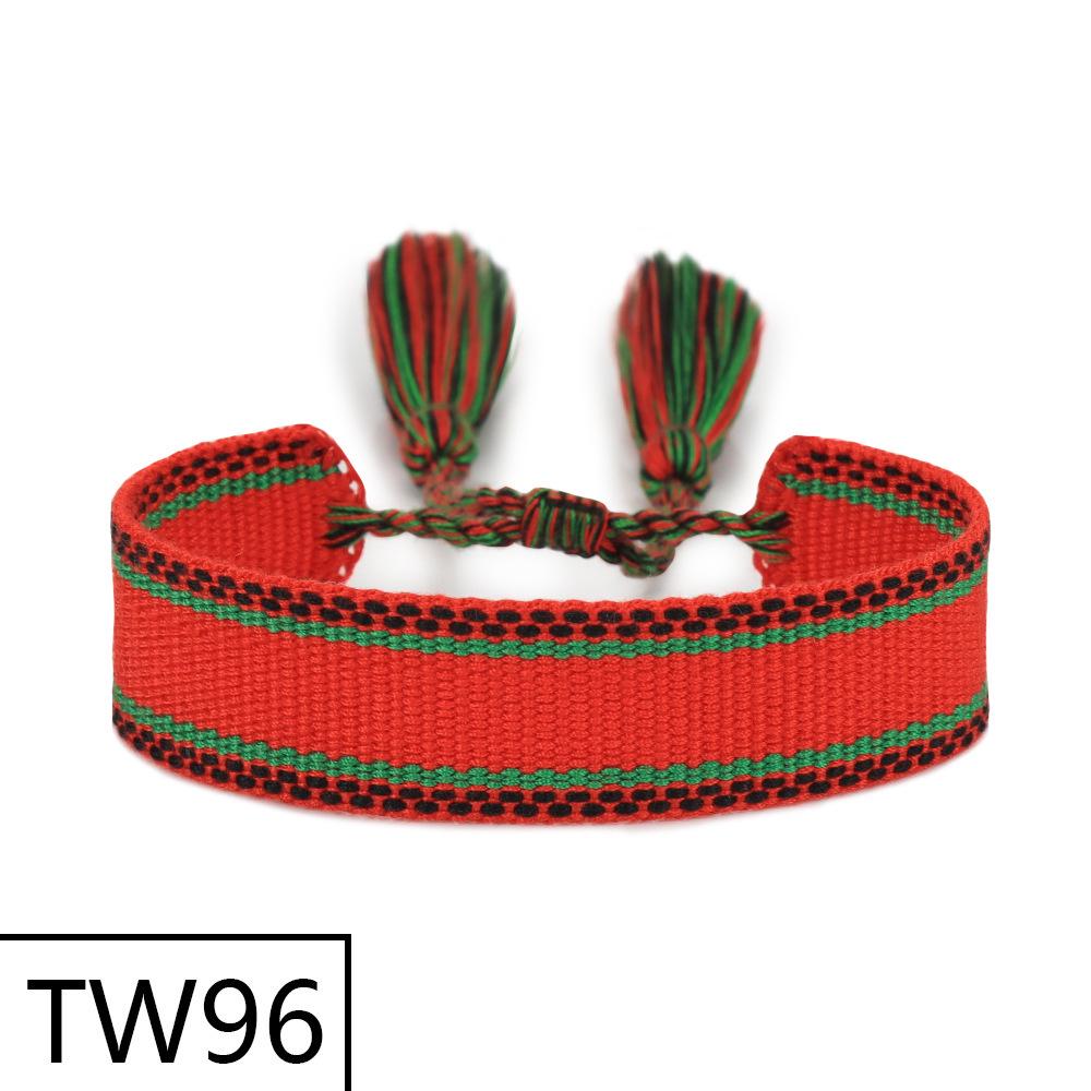 Handmade Bohemian Embroidered Logo Tassel Bracelet - Ethnic Style Friendship Band
