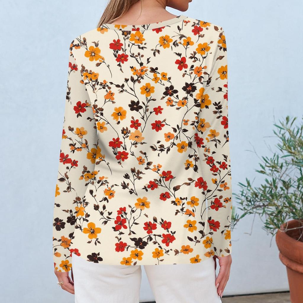 Women's Fashion Casual Long Sleeve  Print Round Neck Top