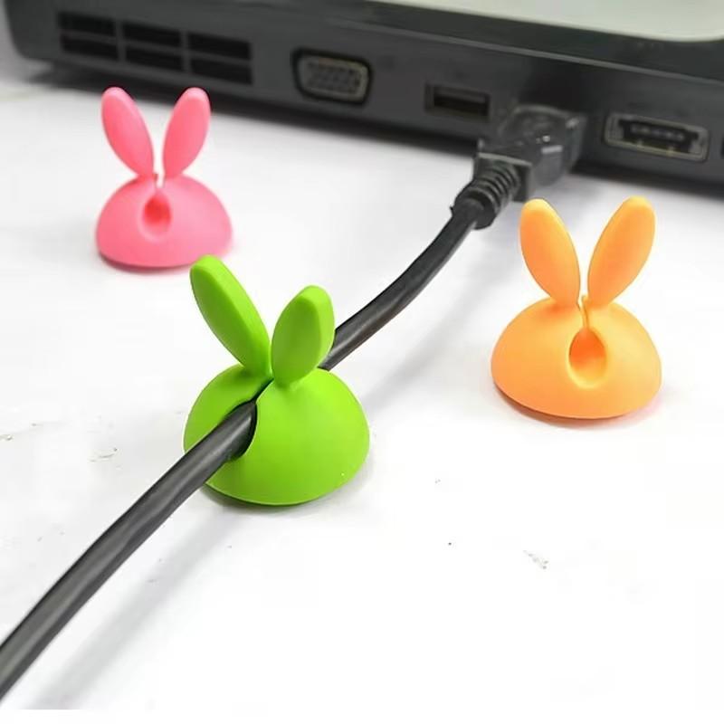 Cute Rabbit Ear Cable Manager Desktop Car Dashboard Charger Cables Clasp Clip Desk Line Organizer Bunny Ear Winder Holder