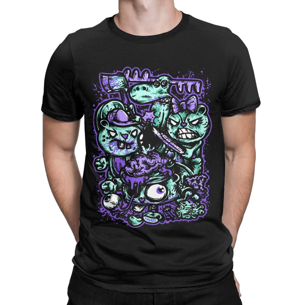 Happy Tree Friends Families T-Shirt for Men Cartoon Leisure Cotton Tees Round Neck Short Sleeve T Shirts Gift Idea Clothes