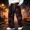 Men's Corduroy Straight Leg Joggers with Elastic Waistband and, Loose Fit Casual Pants, Halloween Print