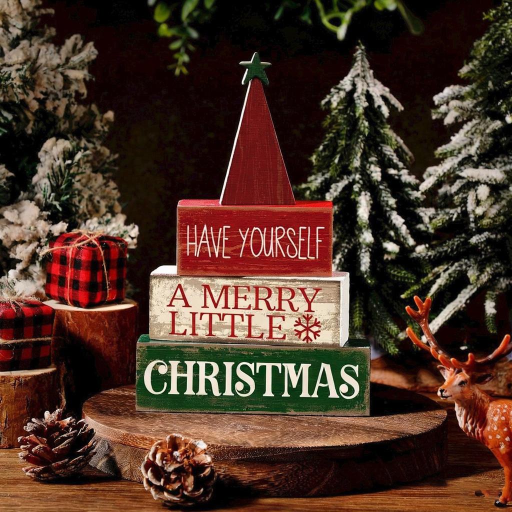 Christmas Wooden Desktop Ornaments Detachable Wooden Desktop Ornaments Scene Dress Props Decorations