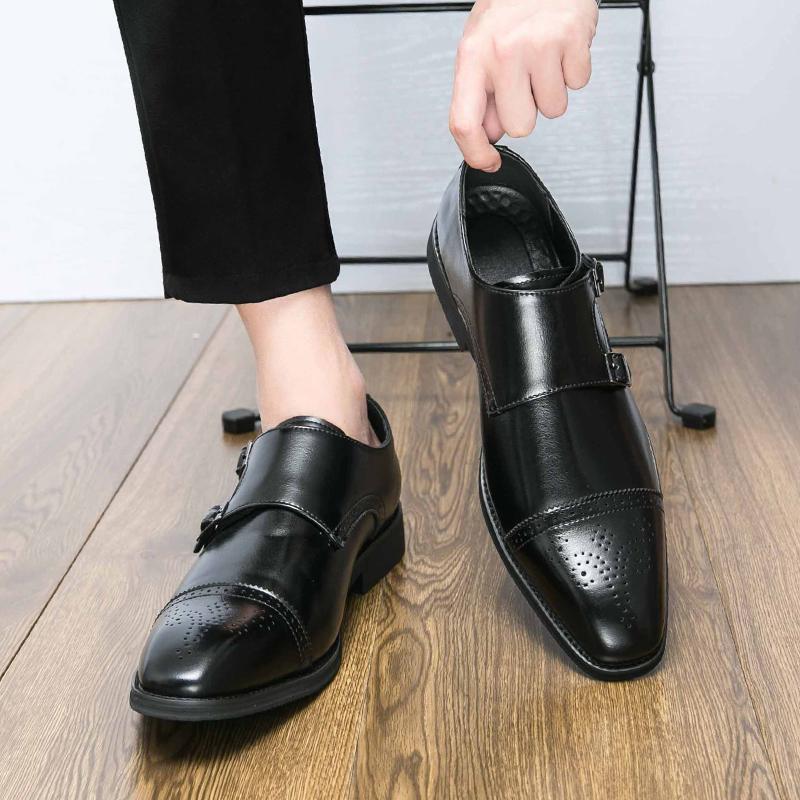 Men’s Monks Loafers Dress Leather Shoes Men Black Retro Formal Shoes Tuxedo Wedding Blazers Saddle Shoes Over Sized