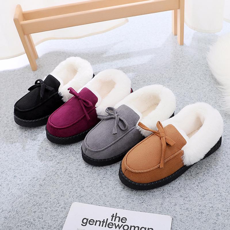 Fashion Winter Women's Cotton Slippers with Fleece Lining Thick Sole Anti-Slip Indoor Outer Wear Warm Bean Paste Shoes
