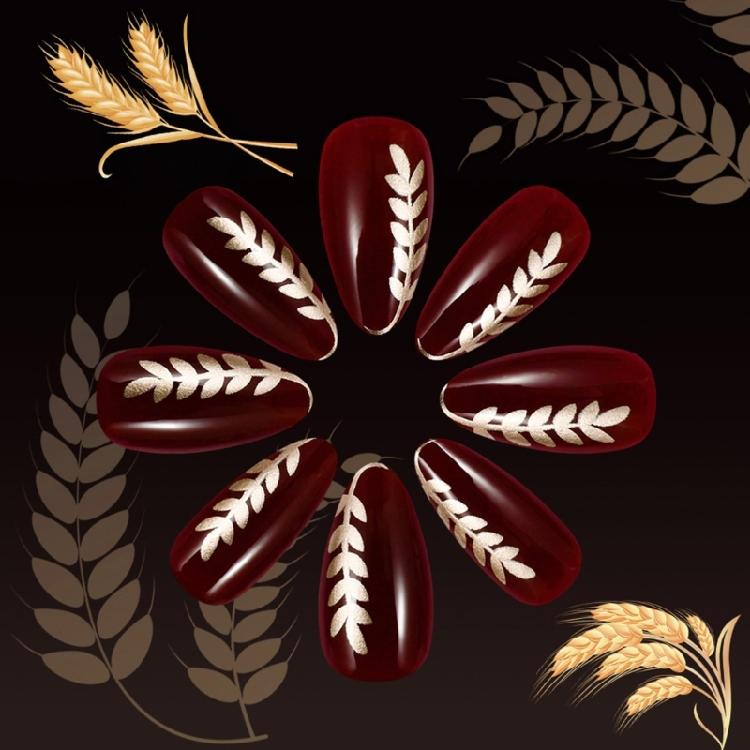 24 Stück Valentinstag Aufklebenagel Goldener Weizen Vollabdeckung Falschnagel Aufdrücknagel Manikürebedarf für Party