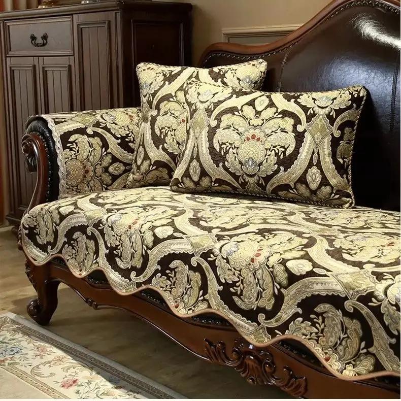 Irregular Edge Jacquard Sofa Mat Thick Non Slip Wear Resistant Sofas Towel Pillowcase  European Four Seasons Hem Sofa Cover