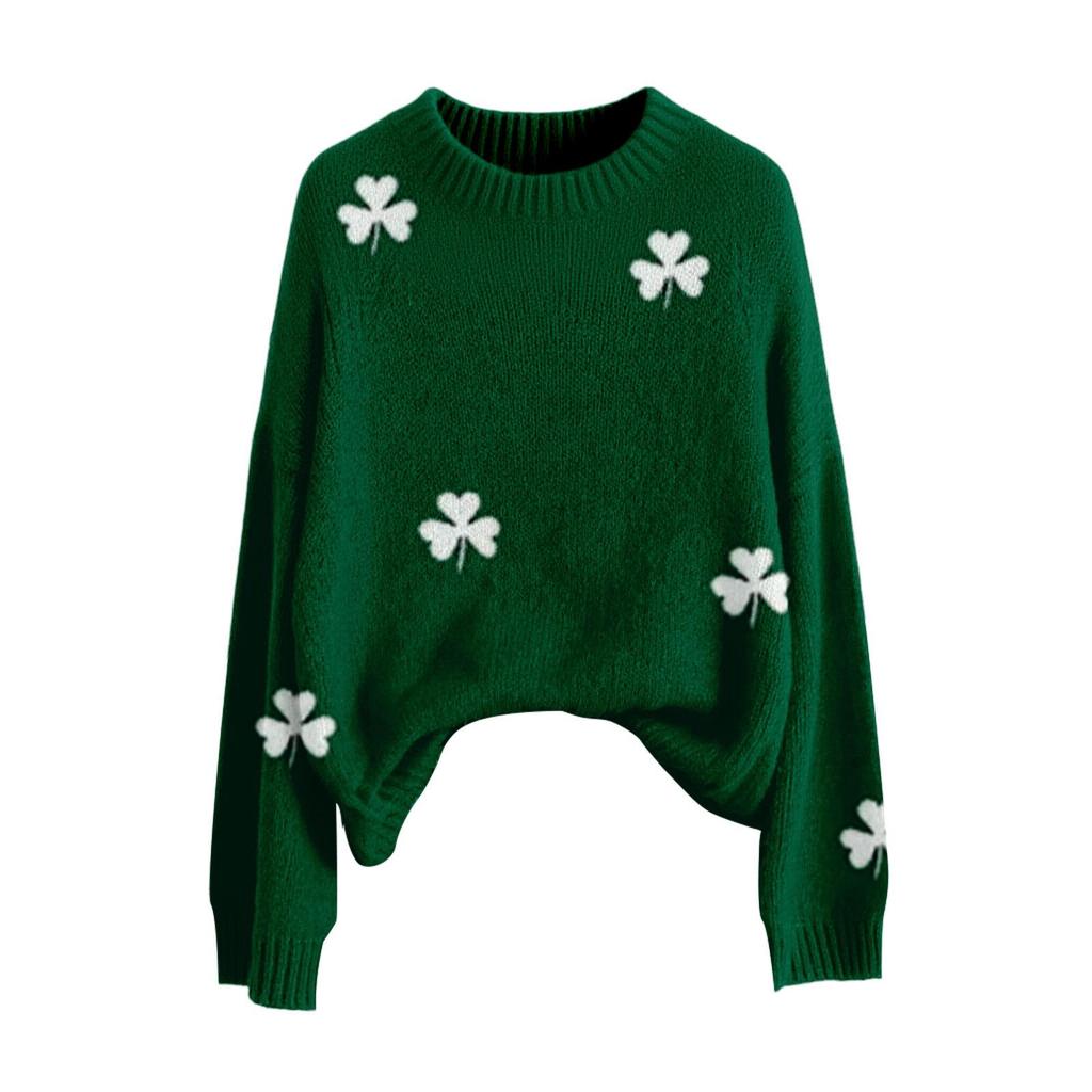 LXF-YT52 Saint Patrick's Day Fair Isle Pullover Sweater - Long Sleeve, Spring and Autumn Fashion.