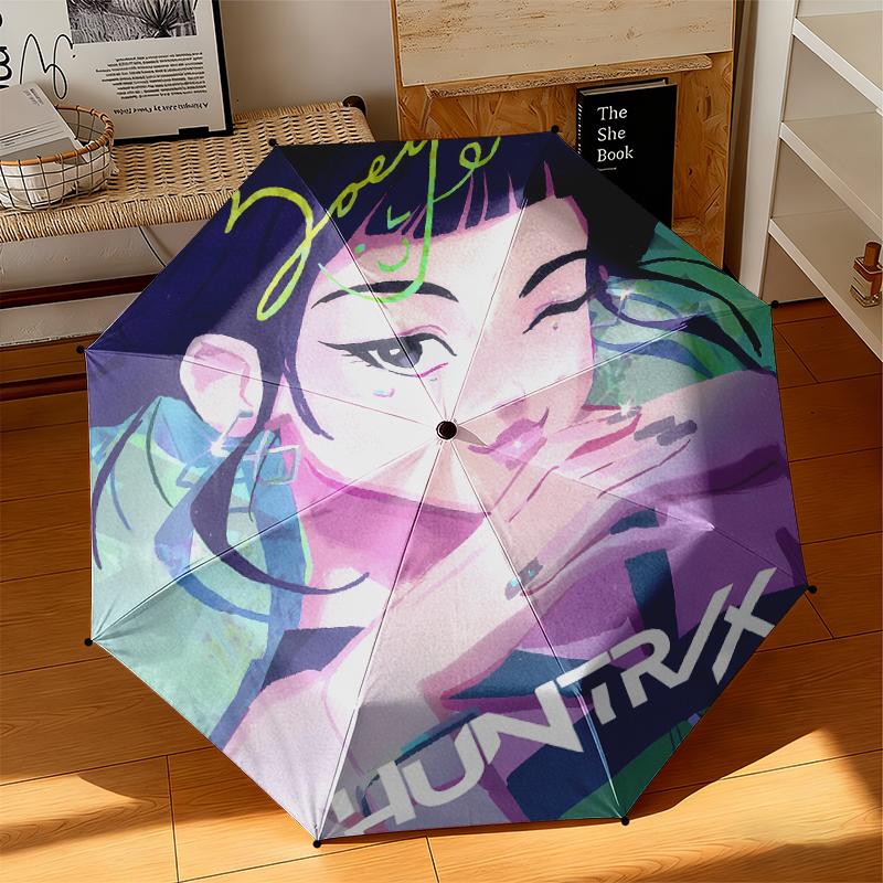 1pc Music Fans, K-Pop, Devil Hunter Umbrella Portable Folding Umbrella Iron Frame Hole Bone Structure Outdoor Home Umbrella
