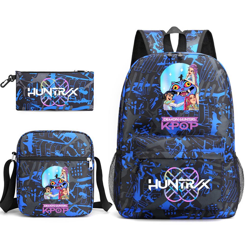 Set da 3 pezzi Anime Cartone Animato K-Pop Cacciatori di Demoni Zaino Stampato con Borsa a Tracolla Astuccio per Ragazzo Ragazza Adolescente Zaino Scolastico di Grande Capacità