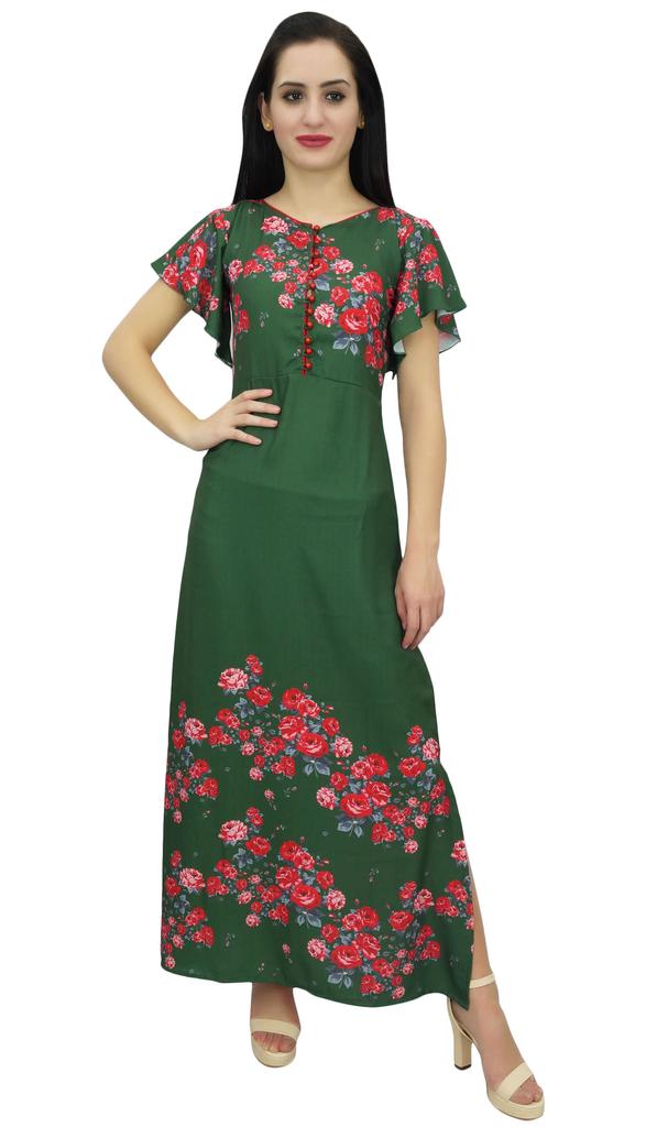 Bimba Women's Sleeve Black Floral Maxi Dress Georgette Summer Wear-14