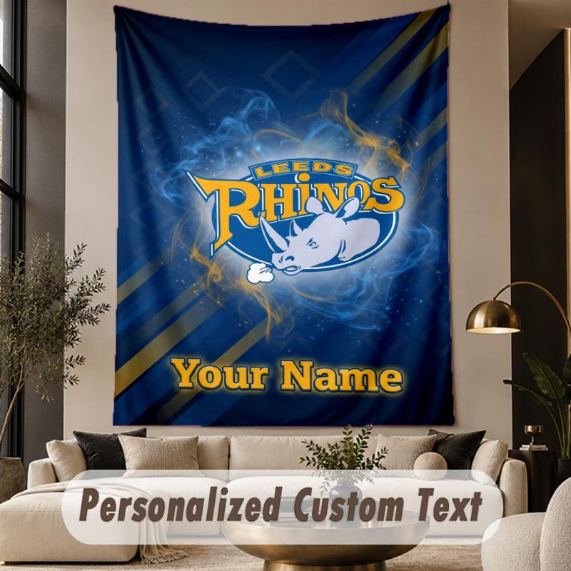Custom Text Tapestry Leeds Rhinos Print Wall Tapestry Indoor Living Room Wall Decor