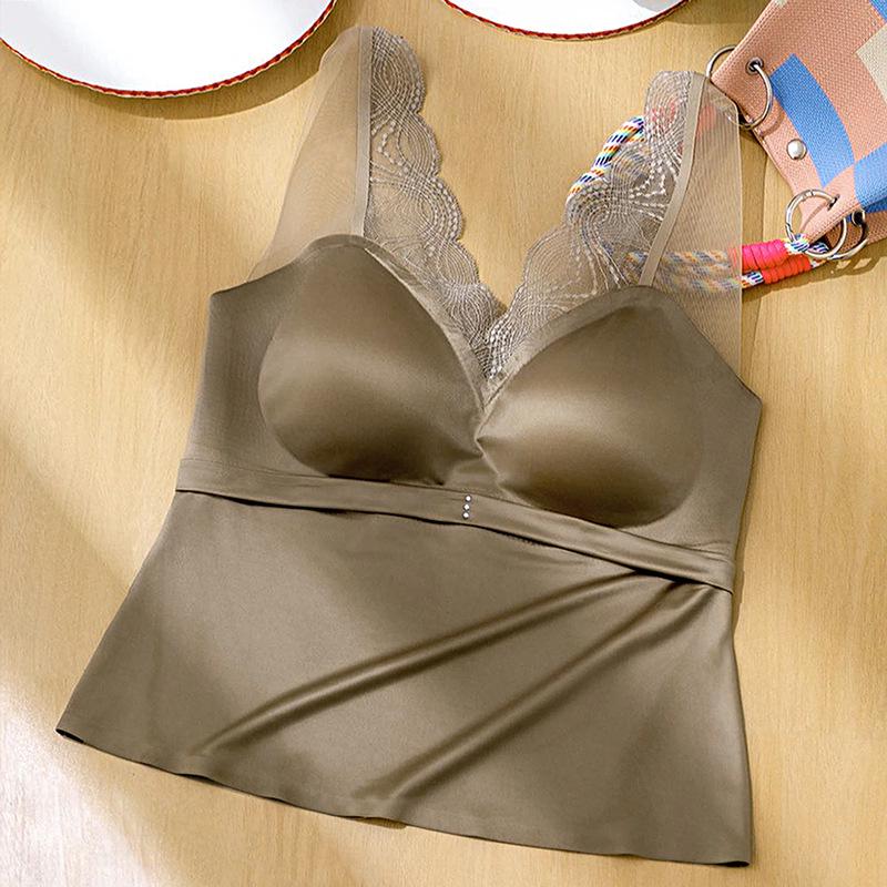 Original Satin V-neck Camisole with Lace Back and Padded Bra XL