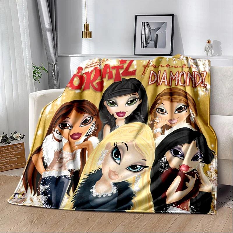 Bratz Cartoon D Aufdruck Mädchen Decke Weiche Flanell Überwurf für Schlafzimmer Sofa Picknick Büro Wandern Kinder Geschenk Heimtextilien