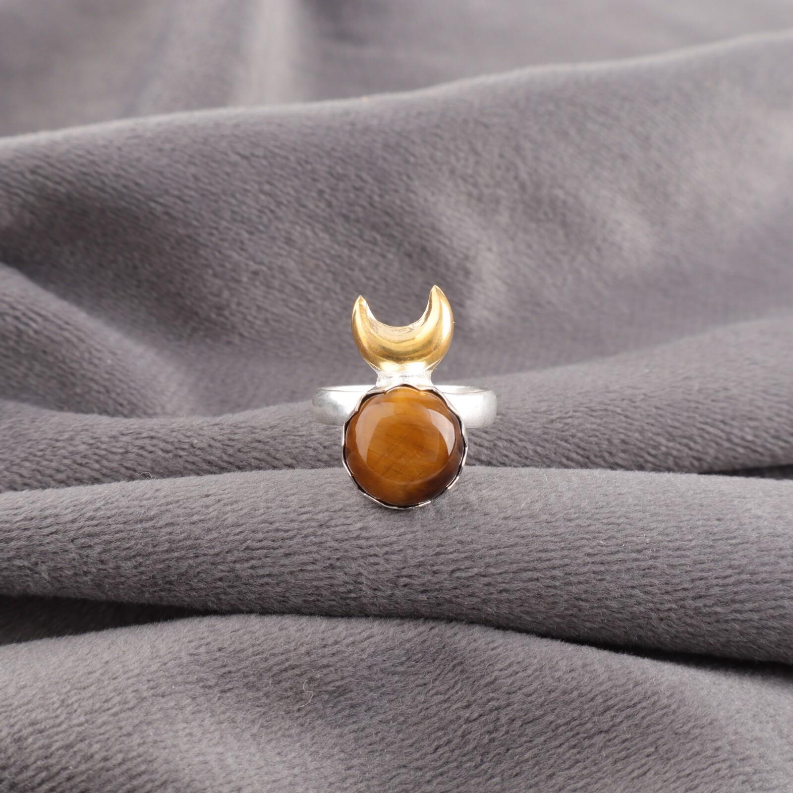 

Натуральный камень Желтый Тигровый Глаз Ювелирные изделия из серебра 925 пробы Кольцо ручной работы для нее RR-58-27 13