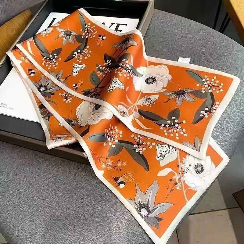 Luxury Design Silk Skinny Scarf For Women Fashion Hair Bands Neckerchief Soft Satin Lady Hands Bag Ribbon Neck Tie Scarf Female