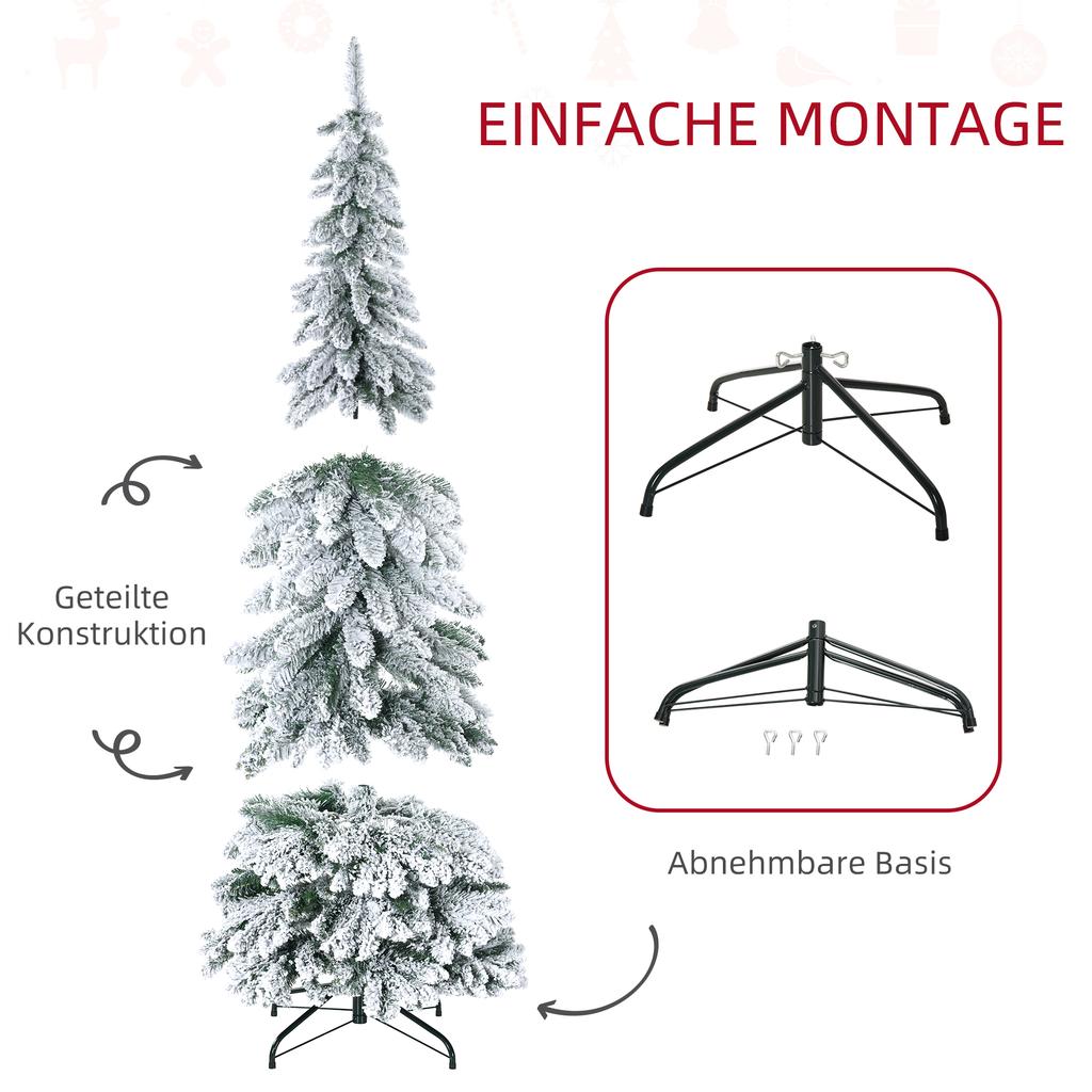 Artificial Christmas Tree, 1.80 m, with 523 Branches, Artificial Snow, Lifelike Appearance, Slim Shape