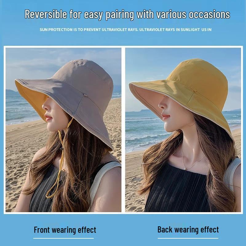 Women's Korean Style Sun Hat with Face Covering, Double-Sided Brim, Ideal for Summer, Spring, and Autumn