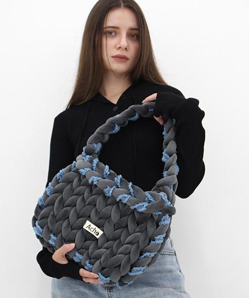 Acho Velvet Denim Bread Shoulder Bag_Deep Gray