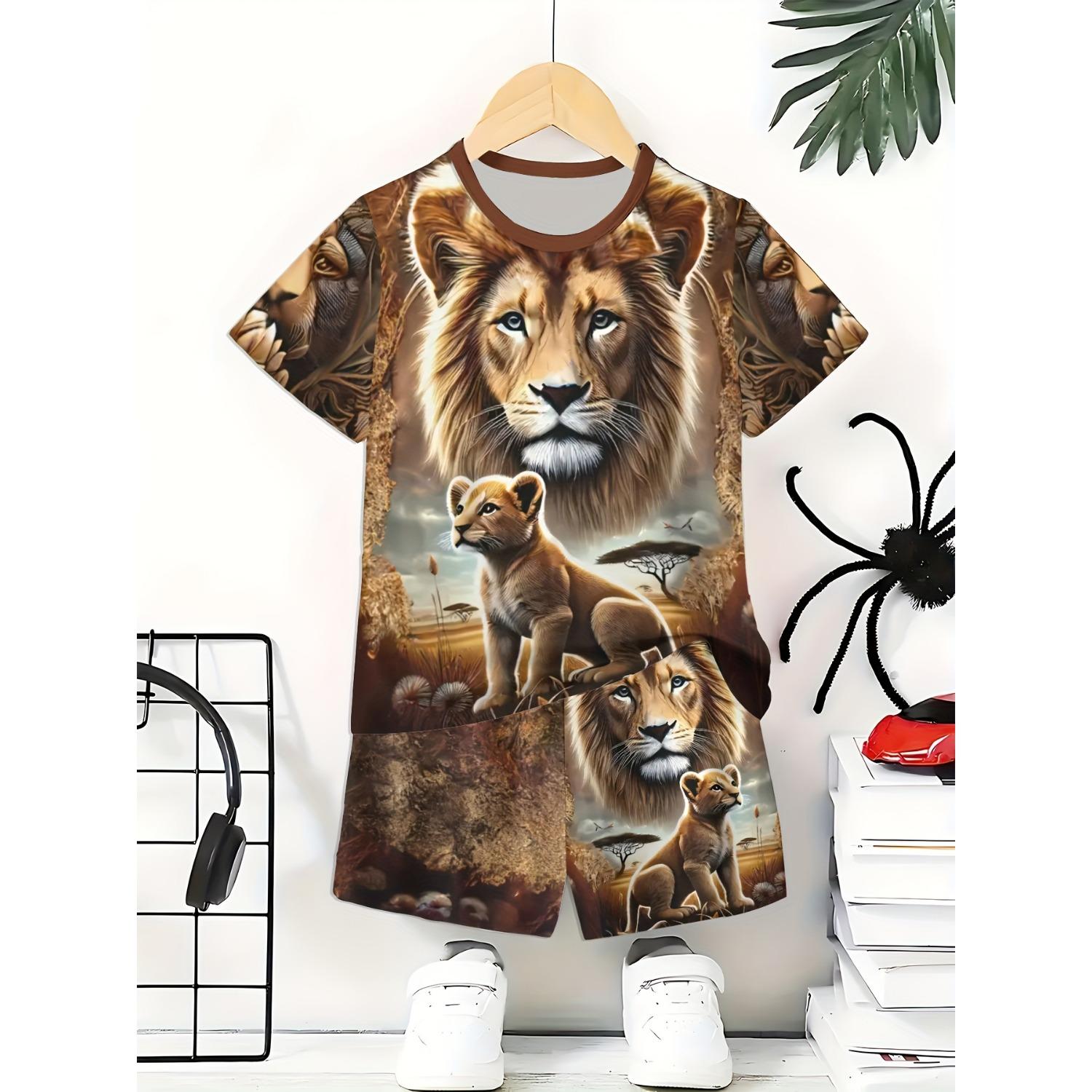 

Boys 3D printed casual pullover short sleeved T-shirt and shorts set | Round neck, perfect for outdoor activities 13-14 Years