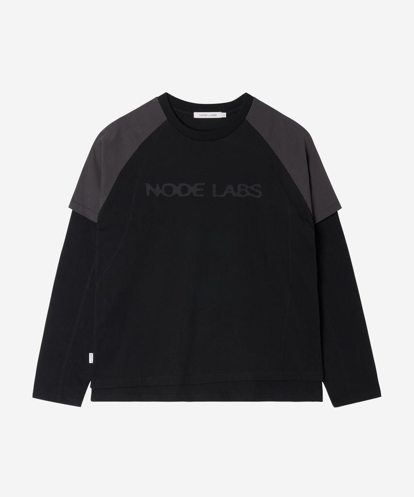 NODE LABS Dev:12 Slash Layered Color Block Long Sleeve T-Shirt_Black