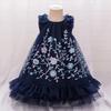 Girls Flower Embroidery Party Tutu Dress Kids Blue Christening Wedding Prom Dresses Girl Summer Fashion Children Holiday Clothes