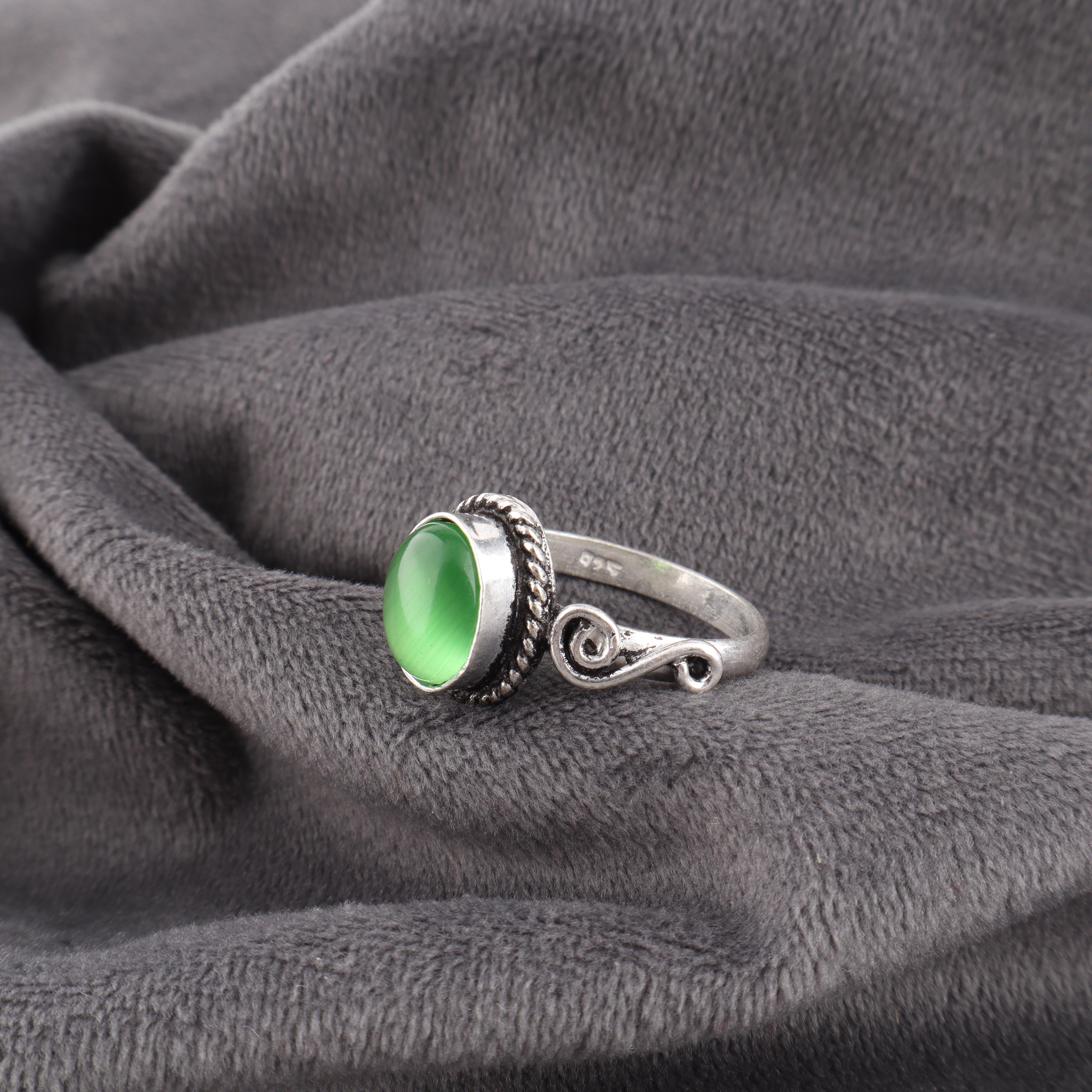 

Кольцо с камнем зеленый кошачий глаз , кольцо из стерлингового серебра 925 пробы, ювелирное изделие ручной работы для духовных практик, свадебный подарок 12 зелёный